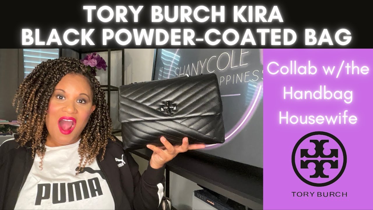 TORY BURCH KIRA CHEVRON BLACK POWDER-COATED BAG