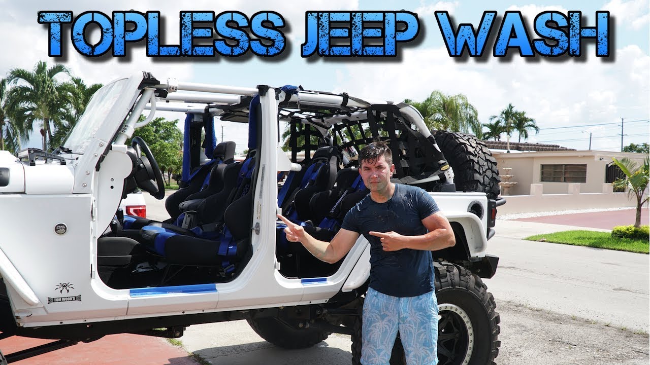 No Top no Doors Jeep Wrangler Carwash | Jeep Topless carwash - YouTube