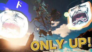 発狂しまくりの2人がひたすら天空を目指して登っていくだけのゲーム。「only up」