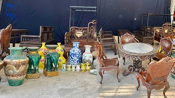 Đồ Xưa Cũ 1/12 Bộ Bàn Tròn Gỗ Trắc Nu, Đèn Dầu, Gốm Sứ đa dạng | shop Thanh Triệu