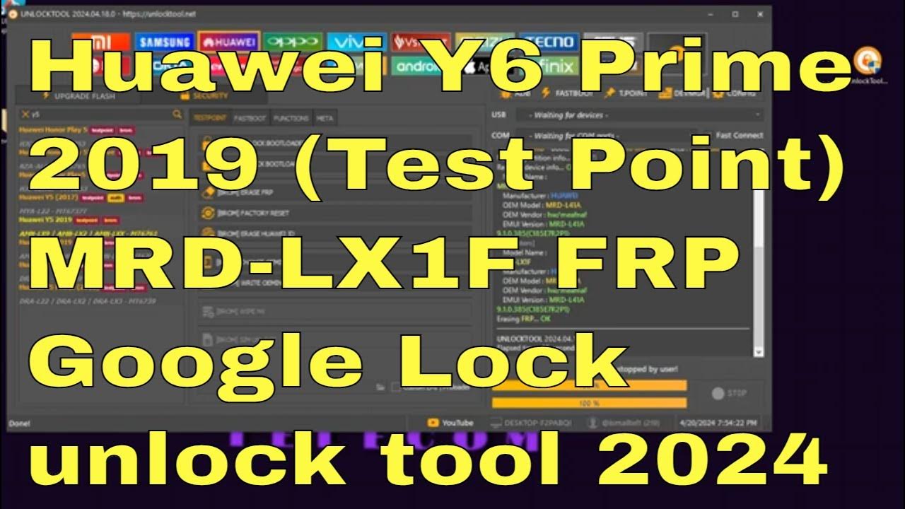 Huawei Y6 Prime 2019 (Test Point) MRDLX1F FRP Google Lock By unlock