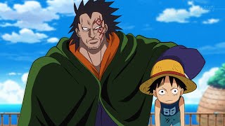 Dragon abandona Luffy ainda bebê e o entrega a Garp em One Piece