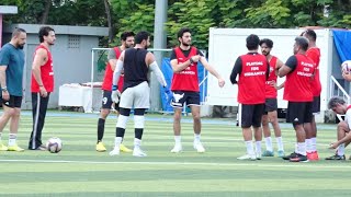 Tiger Shroff, Kartik Aaryan, Ibrahim Ali, Bunty Walia, Awez Darbar and others playing football match