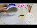 A Great Idea to Make with Plaster and Plastic Plates! How to Make White Cement Vase at Home,