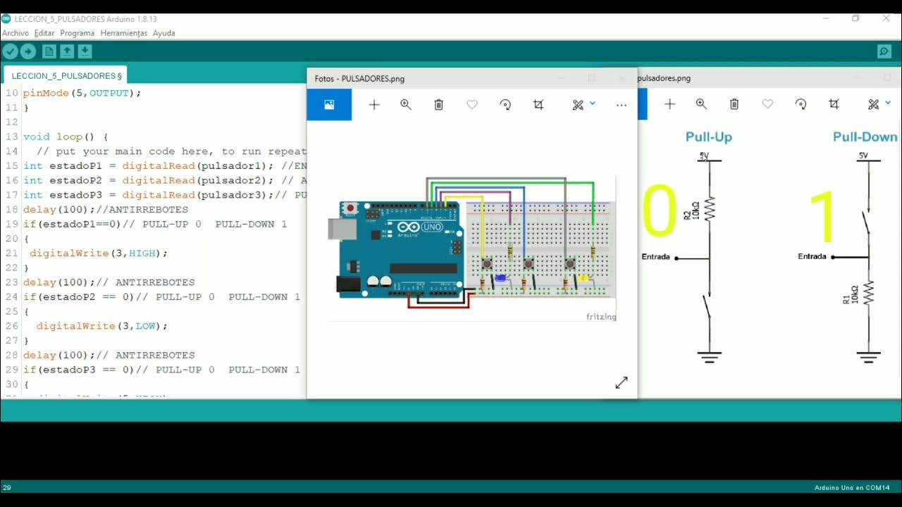 CURSO DE ARDUINO 2021 LECCIÓN 6 Pulsadores pull up y pull down - YouTube