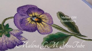 : Floral Embroidery | Long & Short stitches | How to embroider a Viola flower