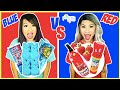 EATING ONLY ONE COLOR FOOD FOR 24 HOURS | Red VS Blue Food Challenge Mukbang