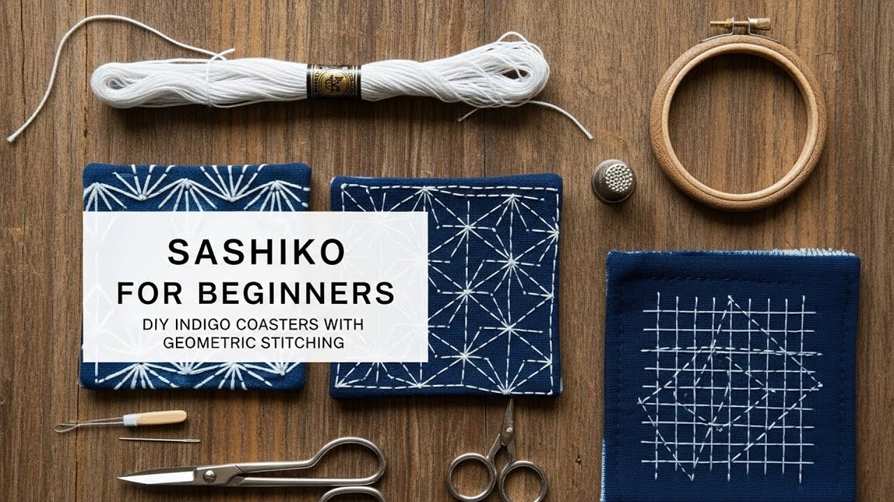SASHIKO FOR BEGINNERS DIY Indigo Coasters with Geometric Stitching