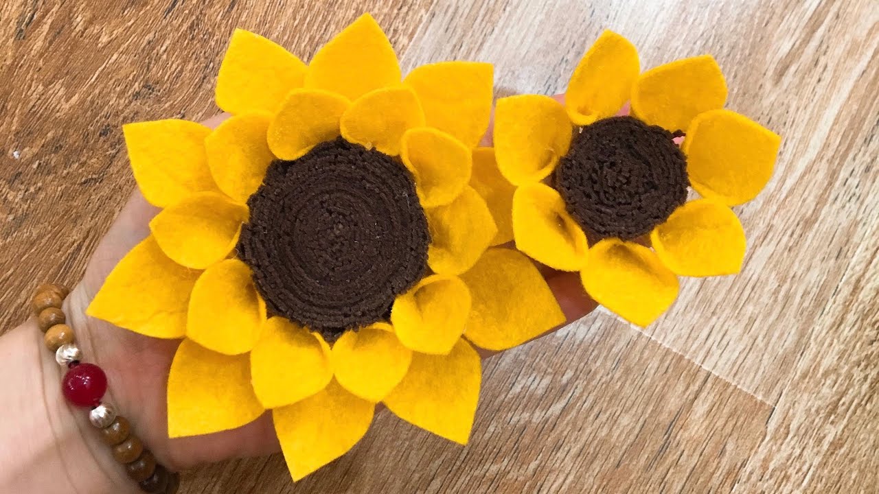 Cách làm hoa Hướng Dương siêu xinh từ vải dạ nỉ (make sunflower from felt) _ hoa hand made_Nấm Mỡ