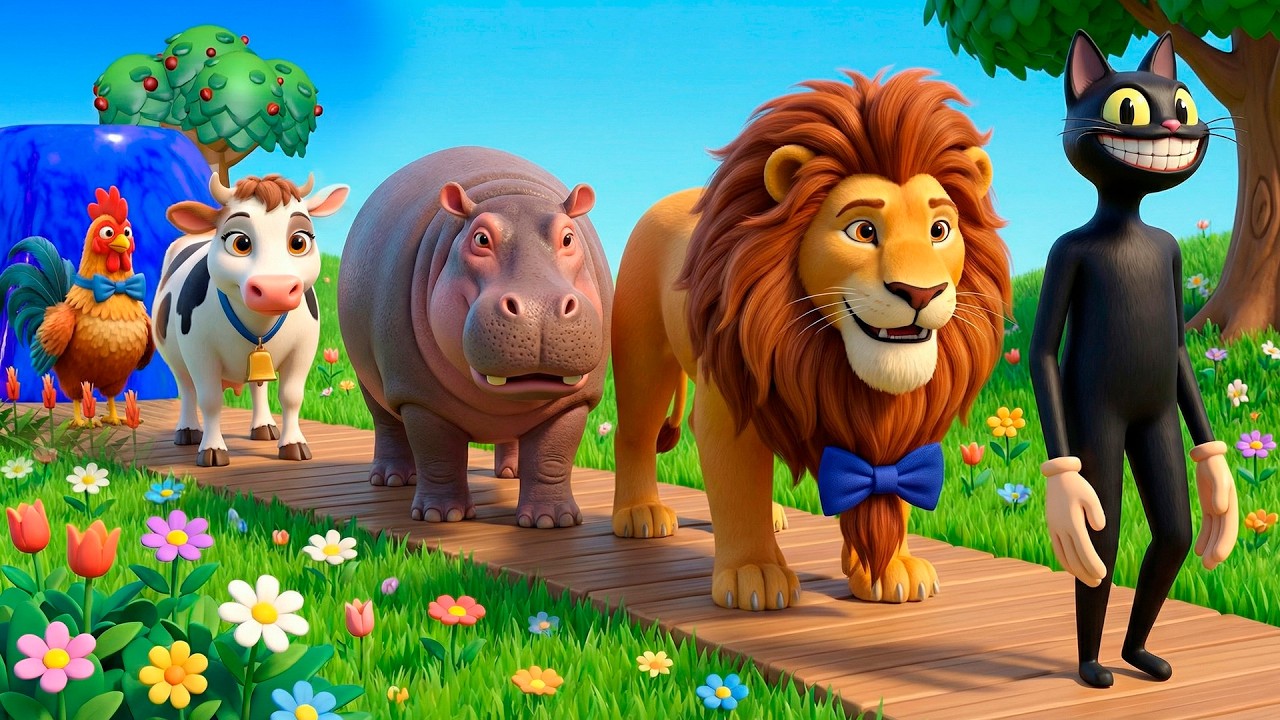 Long Slide Game With Cartoon Cat Cow Chicken Hippopotamus Lion 3d Animal Game Funny 3d Animals