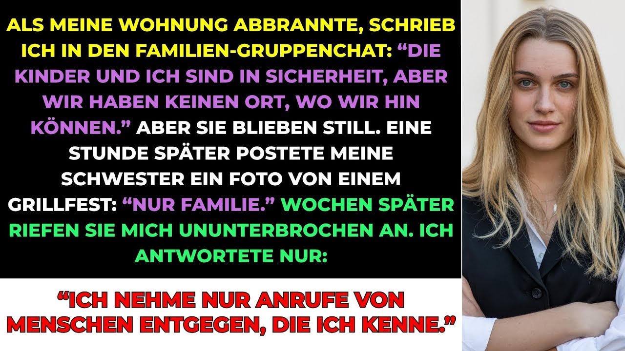 Ich stand mit meinen Kindern auf dem Parkplatz, unsere Wohnung brannte hinter uns nieder, und ich schrieb in den Familiengruppenchat: „Wir haben kein Zuhause mehr.“ Eine Stunde später postete...