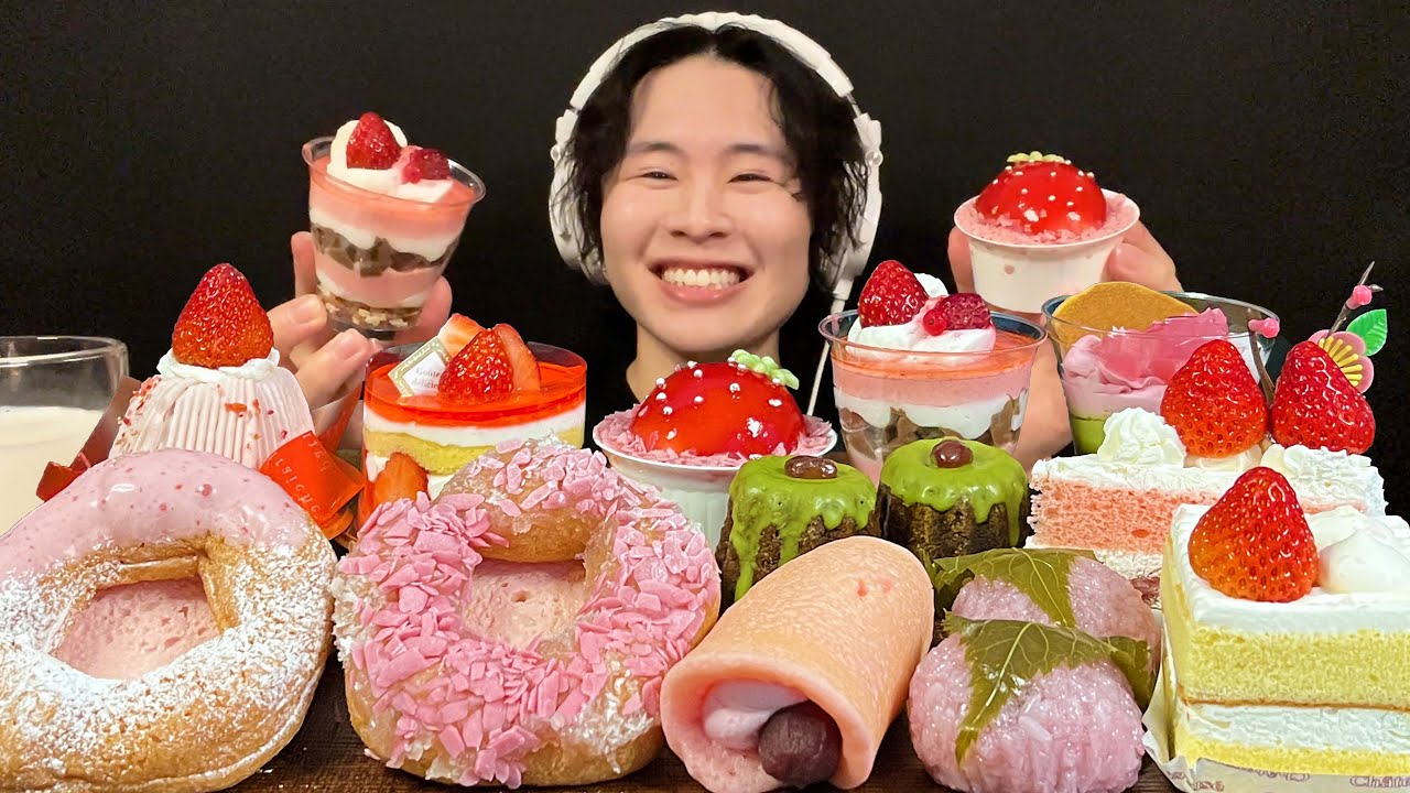 АСМР Едим весенний сладкий торт и пончики!! ️【Субтитры/Мукбанг/eatingsound】