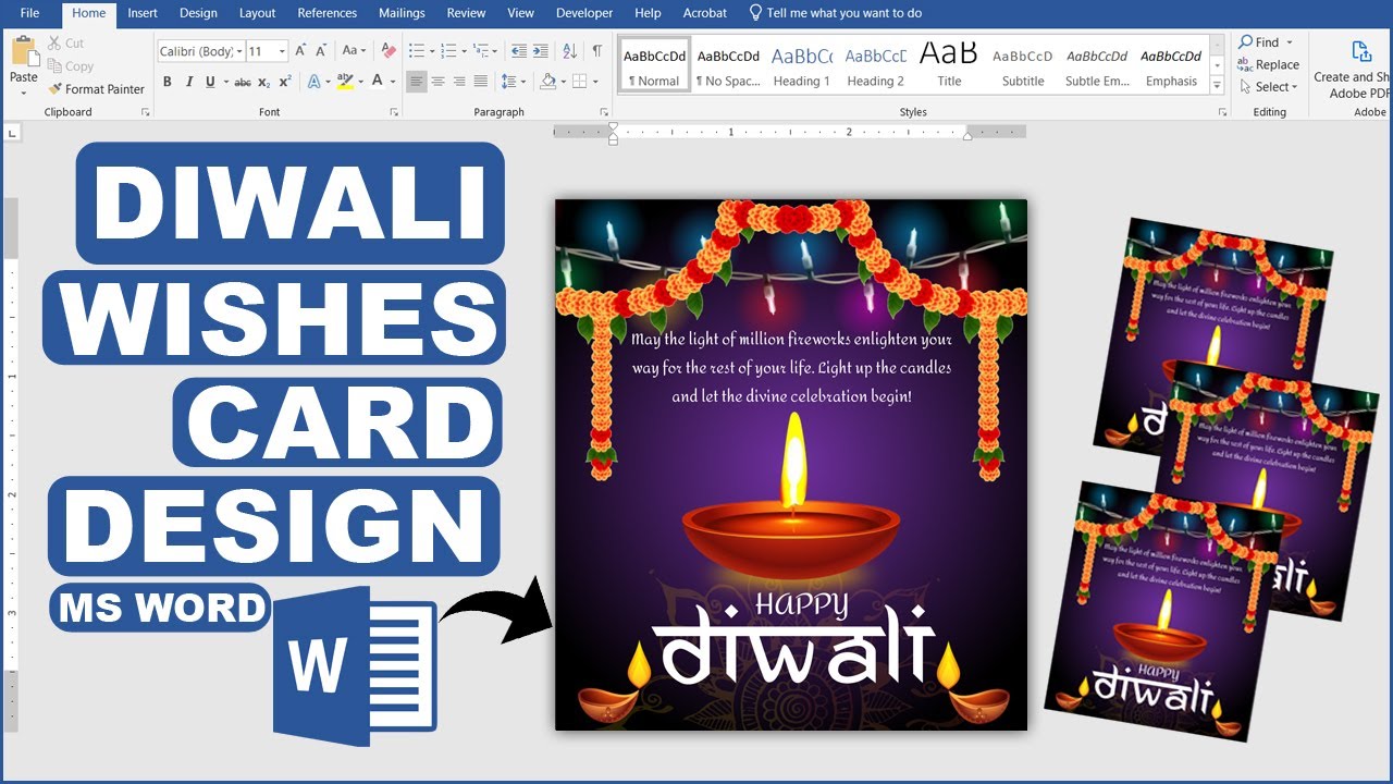 Diwali Wishes Design in Ms Word Tutorial || Ms Word Creative ...