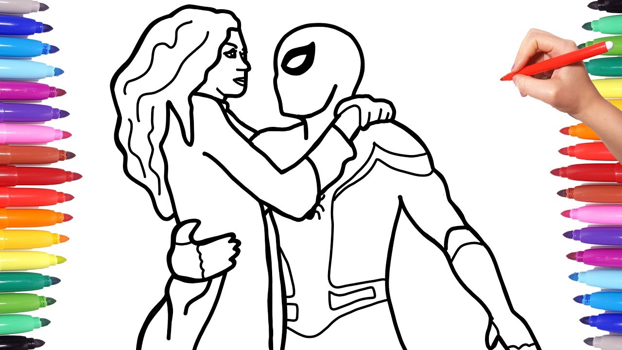 SPIDERMAN FAR FROM HOME COLORING BOOK   SPIDERMAN SAVES MJ