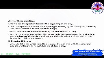 SVSSS  VI (6 CBSE) English - 6.1 - Echoing green  - Revision