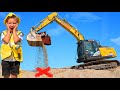 Ekskavatör, çocuklar için oyuncak araçların isimlerini öğrenmek için - Excavator Toys for kids