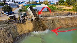 Amazingly Project Road And Canal Construction With Skill Work Bulldozer Dumper Truck Pour In Water