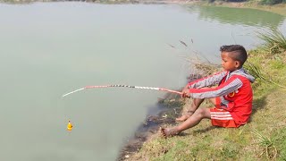 Fishing Video || Traditional adept village boys fishing with hook in field canal | Best hook fishing
