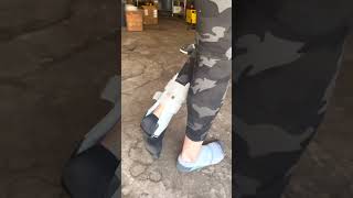 Friend Walking Around In Her Aircast And Mismatch Socks