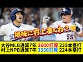 大谷翔平MLB通算7年 3600打席 225本塁打　村上宗隆NPB通算7年 3556打席 224本塁打