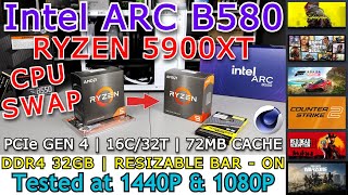 Intel Arc B580   Ryzen 9 5900XT | CPU Swap   Cinebench R23 | 6 Games tested at 1440P & 1080P (2025)