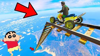 SHINCHAN AND PINCHAN BIGGEST JUMP into RIVER CHALLANGE WITH CHOP! (GTA 5 mods)