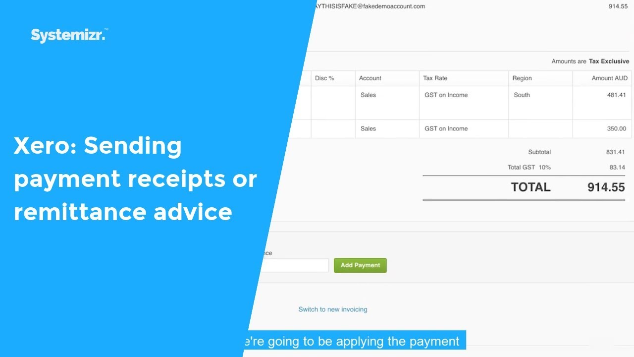 Xero: Sending payment receipts or remittance advice