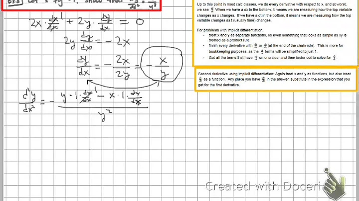 Calculus: Find second derivative of x^2 + y^2 = 1.