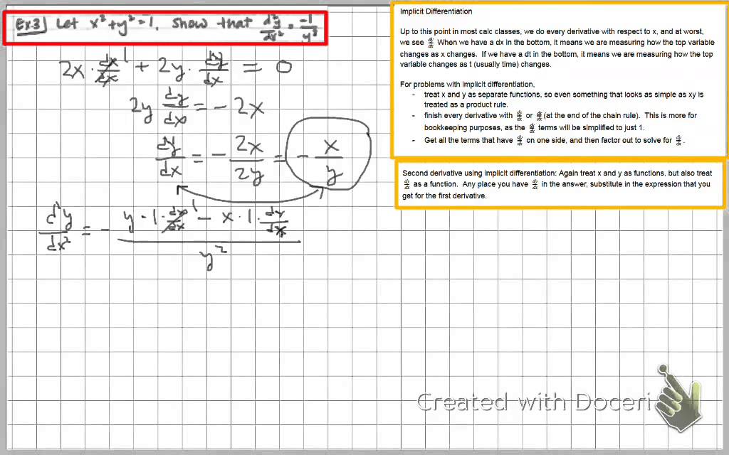 Calculus Find Second Derivative Of X 2 Y 2 1 Youtube