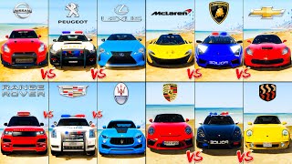 Range Rover vs Nissan GTR vs Police Porsche vs Lamborghini Reventon - GTA 5 Mods Cars Compilation