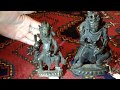 Antique Bronze sculpture. Statue India Nepal. Triptych: Kuber & attendants