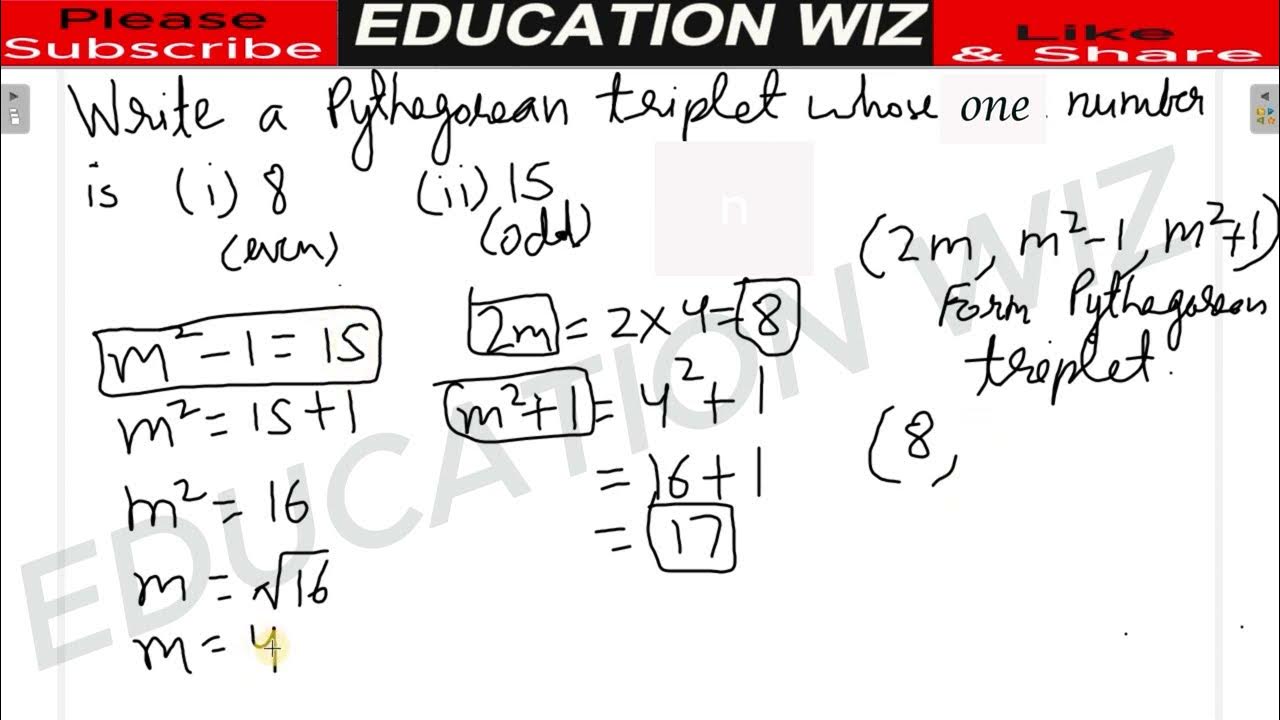 write a Pythagorean triplet whose one number is i) 8 ii) 15 - YouTube