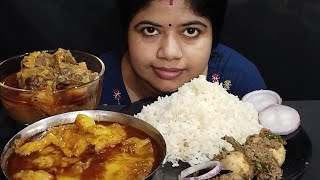 Eating... Dim posto, Oily Reyaji khaasi chorbi with Mutton salit piece Curry ||