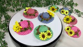 犬　クリップ　ひまわりのギンガムハットクリップ〔C-118〕