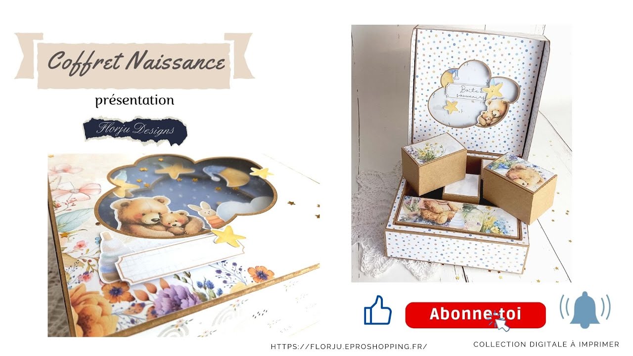 Présentation Coffret Naissance, couvercle Nuage ( effet tunnel ) Grand modèle