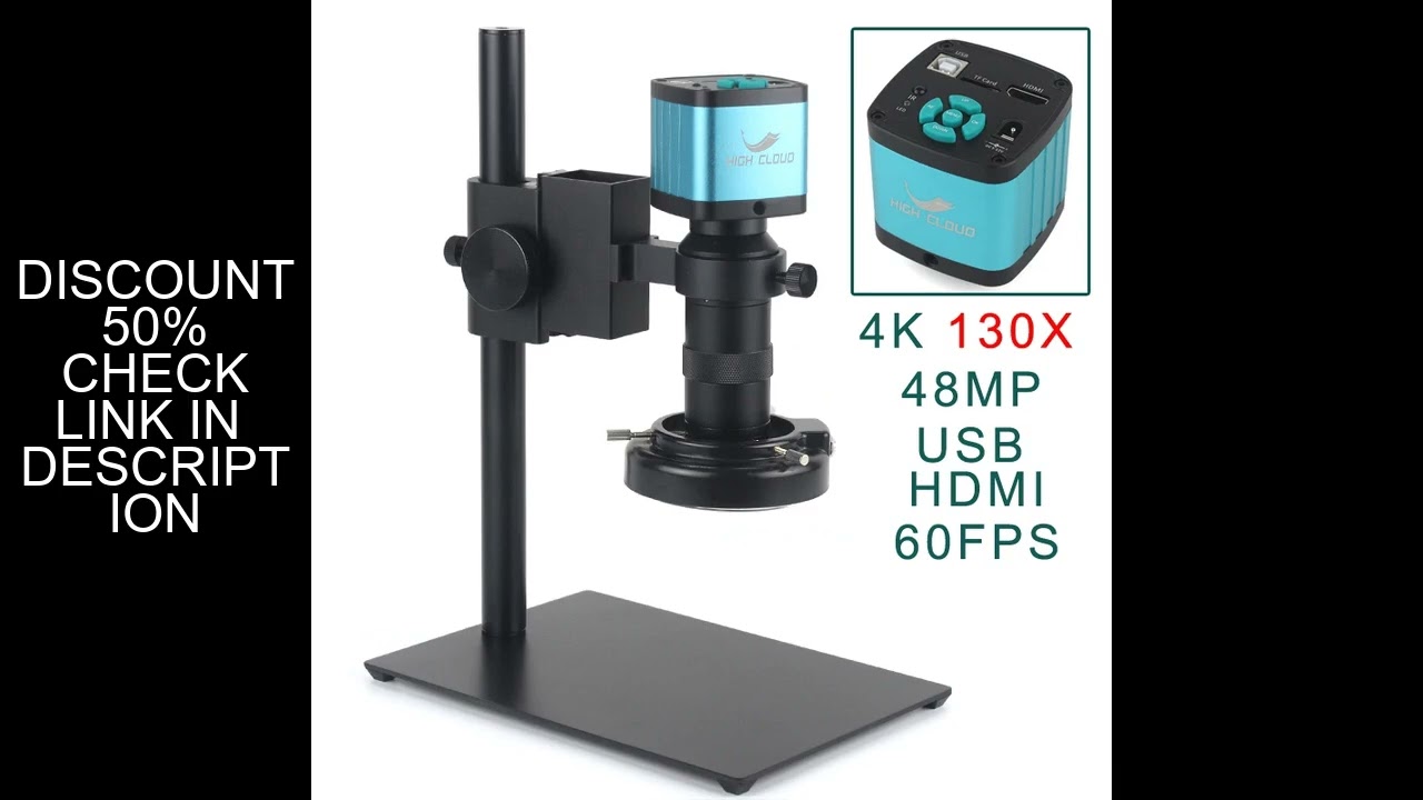 48MP 4K 2K HDMI VGA Industrial Digital Video Microscope Camera + Zoom 130X C-Mount Lens USB LED Ring