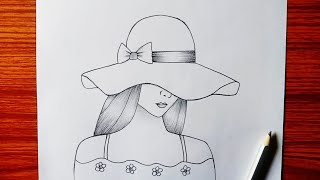 How To Draw a Girl With Hat For Beginners / Girl Drawing / Pencil Sketch / Step by Step Resimi