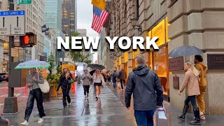 Relaxing Rain Walk in New York City | Manhattan Daytime Ambience 4K (Umbrella \& Traffic Sounds)