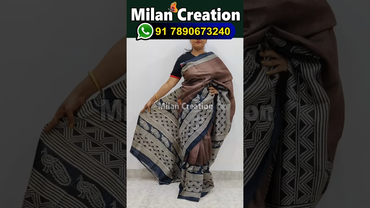 EXCLUSIVE  BLOCK PRINTED TUSSAR  Silk sarees /TUSSAR SILK SAREE /MILAN CREATION-917890673240