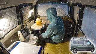 Mini Van Camping in Blizzard