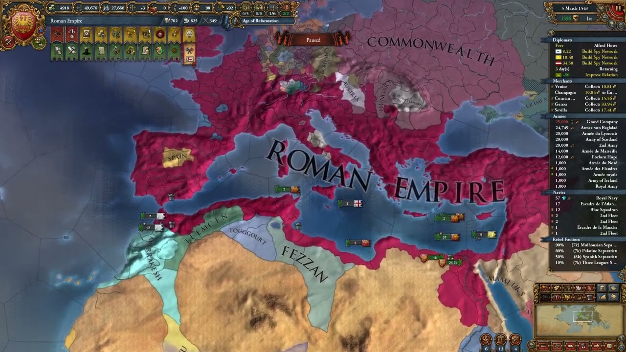EU4 Roman Empire 1543 speedrun as England , no exploits no colalition, stable country