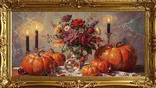 Halloween Frame TV Art | Elegant Autumn Floral & Pumpkins with Spiderwebs | Cozy Fall Screensaver 4K
