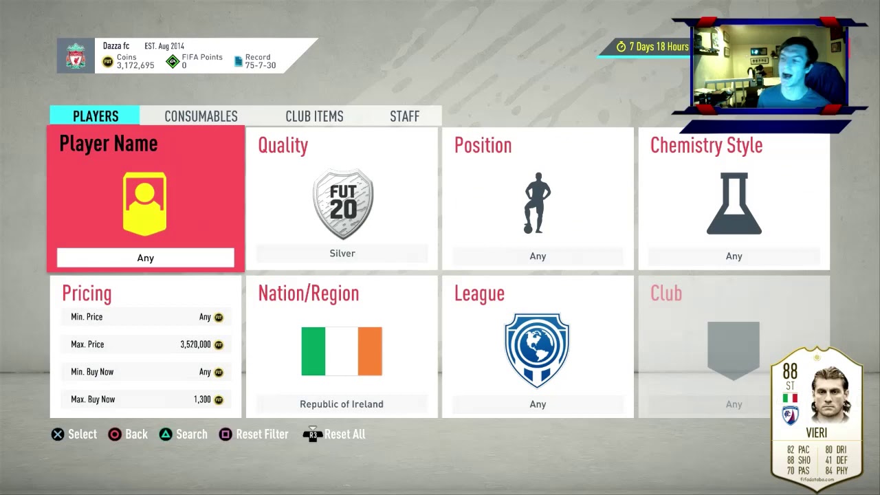 ICON DISCARD? FIFA 20 | SNPING FILTER CHALLENGE | NEW SERIES - FORFEITS + FACECAM! #1 ICON VIERI 88