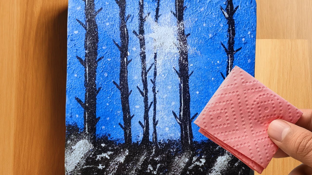 Tissue Paper Painting Technique | Painting  on Black Canvas | Dot Line