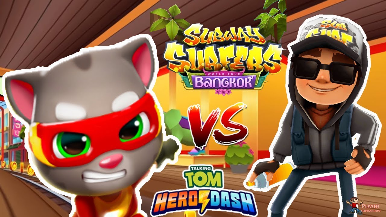 Subway Surfers Bangkok 2019 Vs Talking Tom Hero Dash (Jake Dark Outfit And Talking  Tom) - Youtube