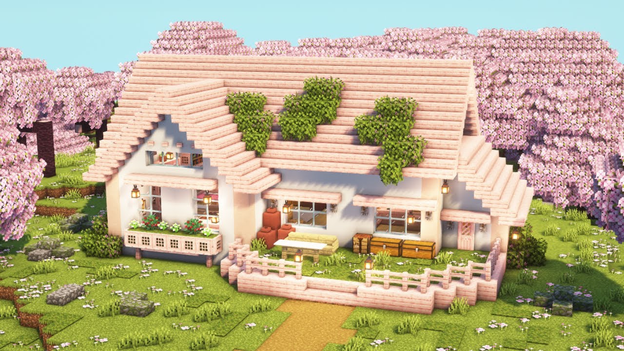 [Minecraft] How to Build a Cute Cherry Blossom House / Tutorial - YouTube