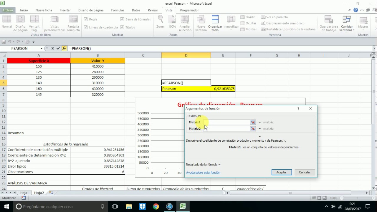 Coeficiente de Pearson en Excel YouTube