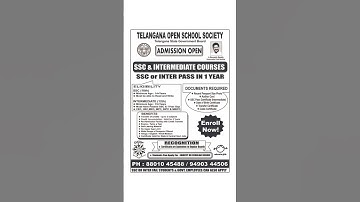 TOSS Open SSC and Open Inter Admission Last Date today, Hyd Students Call 8801045488