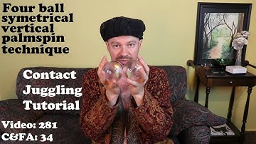 Four ball, symmetrical, vertical palm spin technique. A contact juggling tutorial with FLEC