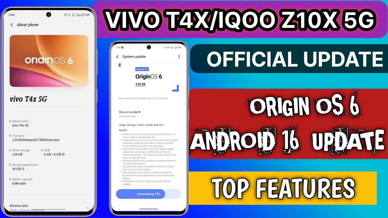 TOP FEATURES : VIVO T4X/IQOO Z10X OFFICIAL ORIGIN OS 6 ANDROID 16 UPDATE RELEASED | VIVO T4X 